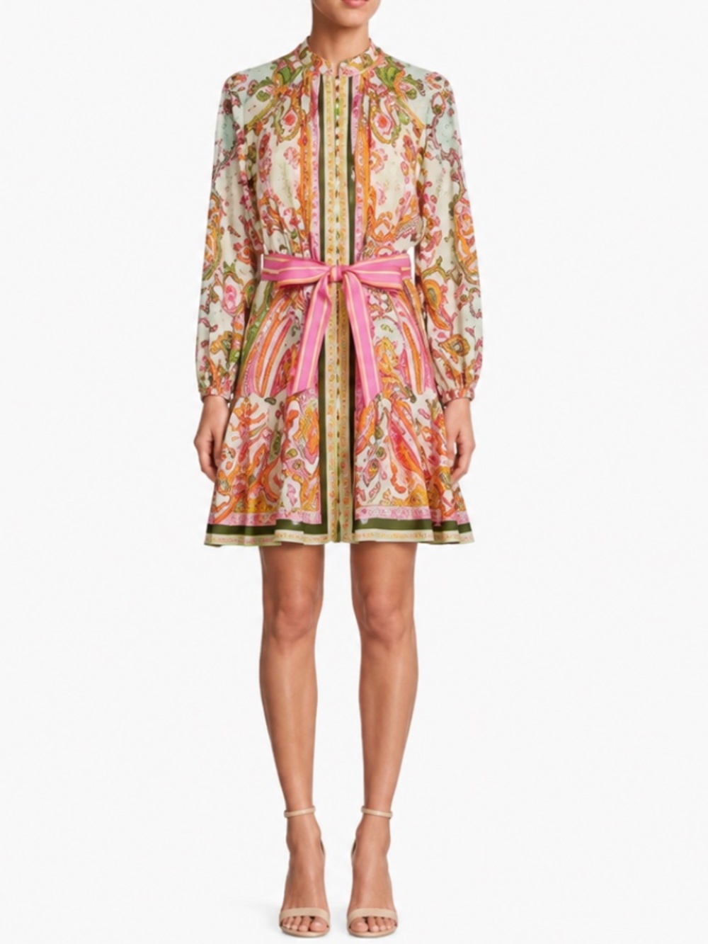 Antonio Melani Brynn Paisley Scarf Print Cotton Dress Pink Size 14
